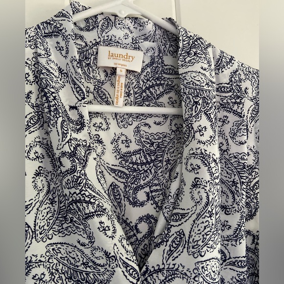 Laundry by Shelli Segal white blue paisley sleeveless blouse S top small M fit - Picture 4 of 16